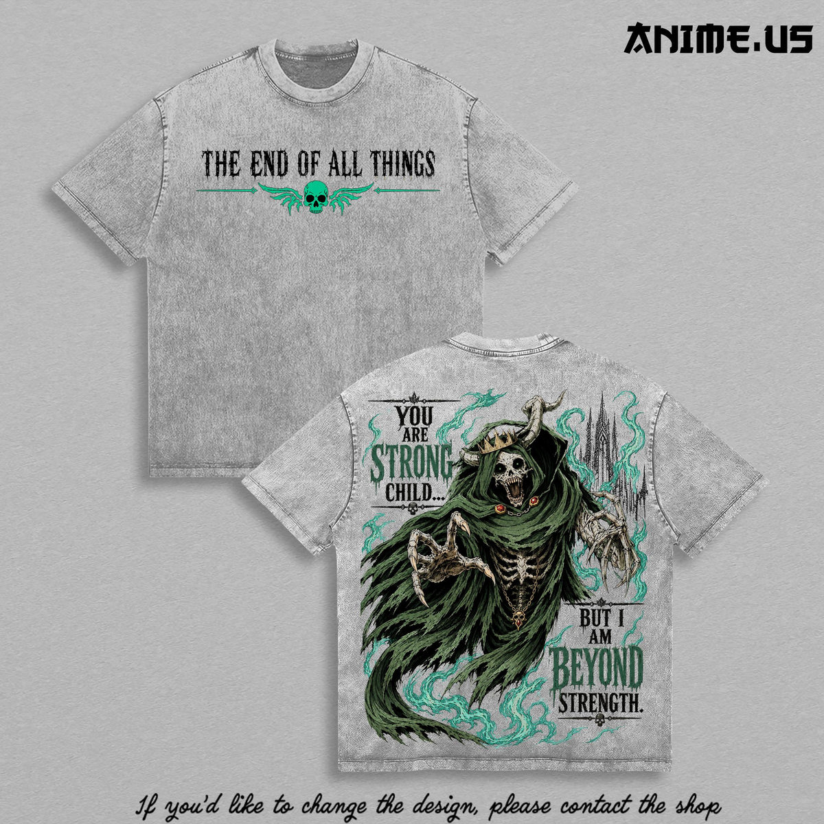 Adventure Time The Lich "Beyond Strength" Vintage Washed Graphic T-Shirt | Dark Fantasy Apocalypse Heavyweight Streetwear Tee