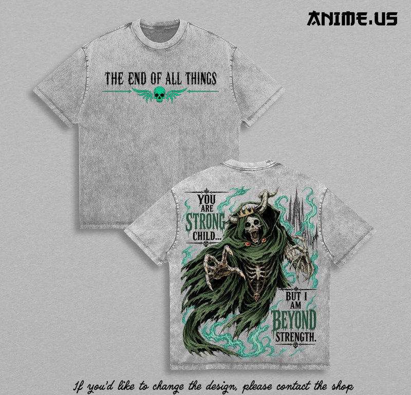 Adventure Time The Lich "Beyond Strength" Vintage Washed Graphic T-Shirt | Dark Fantasy Apocalypse Heavyweight Streetwear Tee
