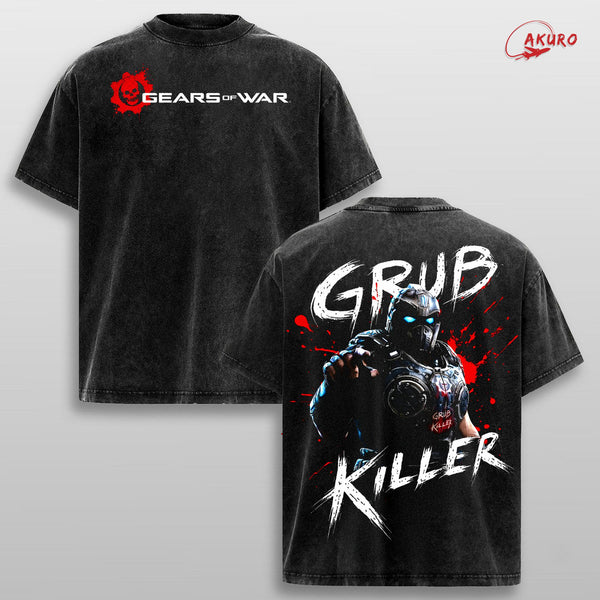 Gears of War Grub Killer Xbox Video Game Graphic Tee Oversized Soft Cotton T Shirt Vintage Washed Gaming Streetwear Menswear Top Gamer Gift