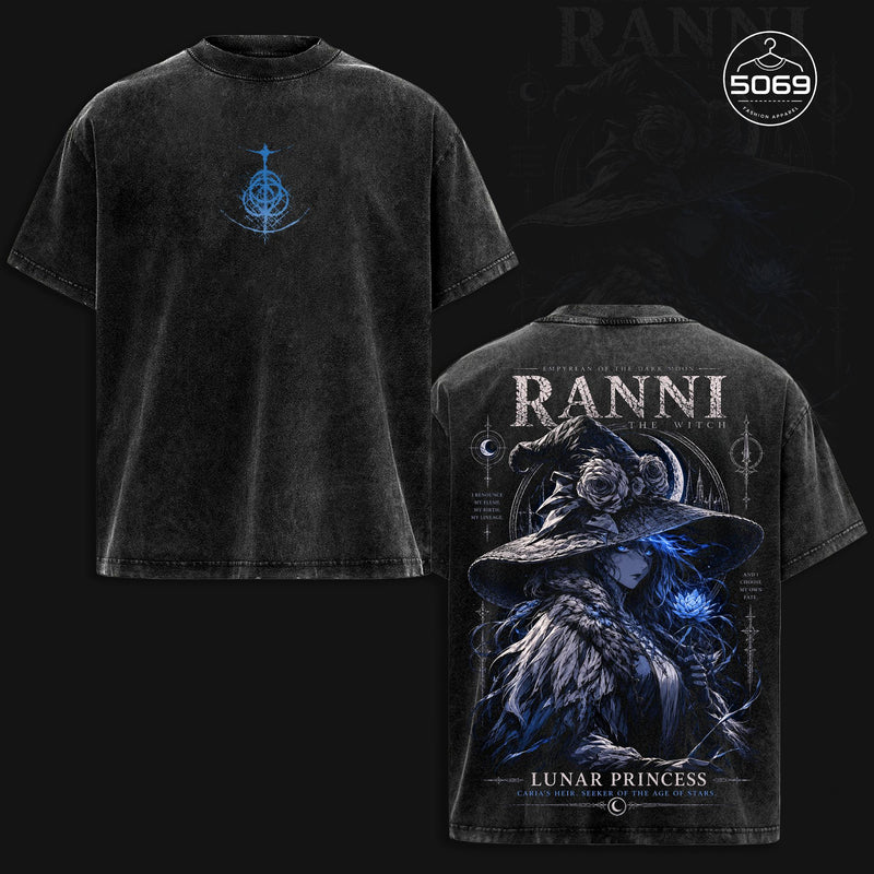 Ranni the Witch Elden Ring Vintage Washed T-Shirt Lunar Princess Gaming Graphic Tee Dark Fantasy Streetwear