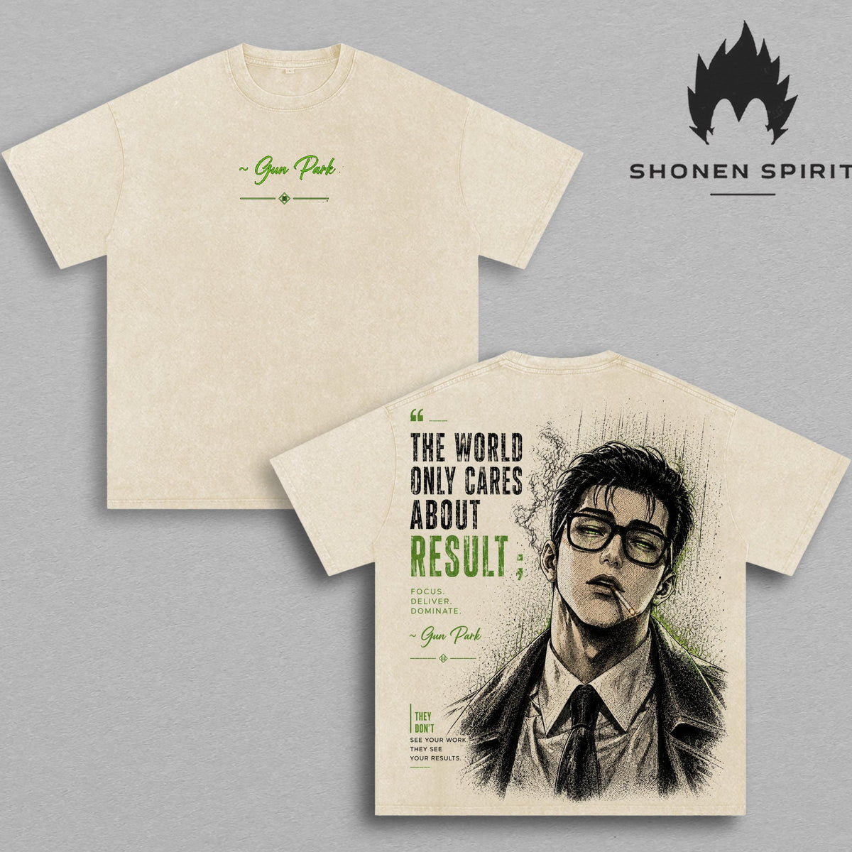 Gun Park Vintage Washed T-Shirt | Lookism Graphic Tee | The World Only Cares About Results Oversized Heavyweight Cotton Streetwear Shirt | Anime Manhwa Unisex Fan Gift