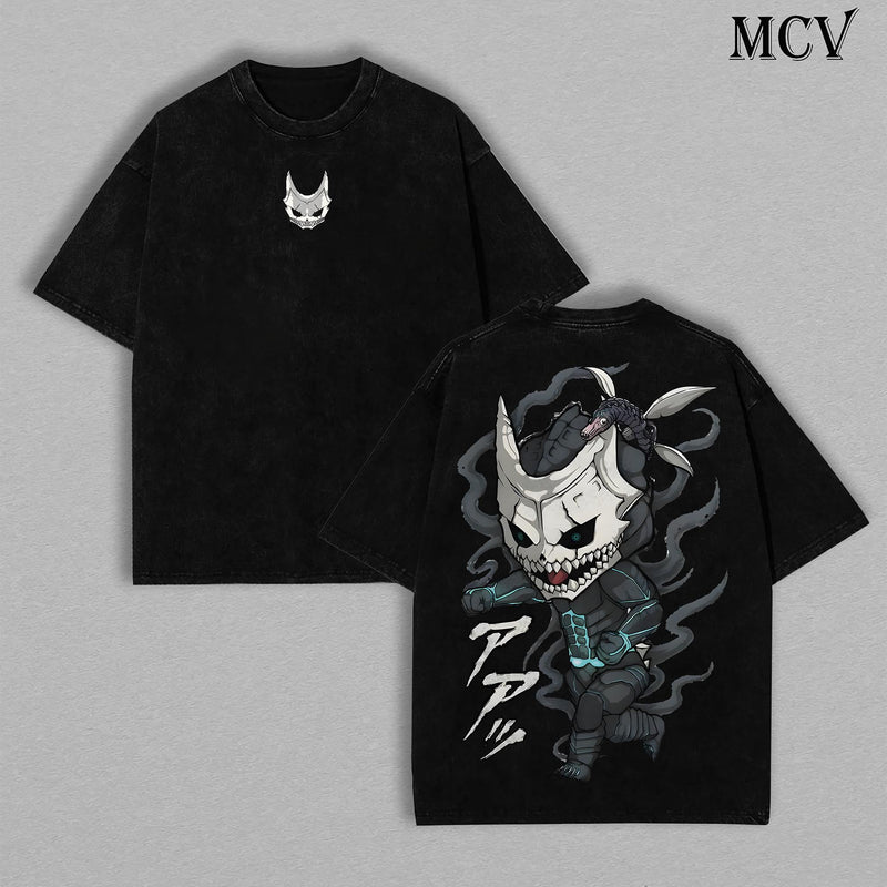 Kaiju No. 8 Chibi Tee – Vintage Washed Anime T-Shirt, Oversized Graphic Tee, Soft Cotton Manga Streetwear, Retro Japanese Aesthetic, Unisex Casual Outfit, Gift for Kaiju No. 8 Fans
