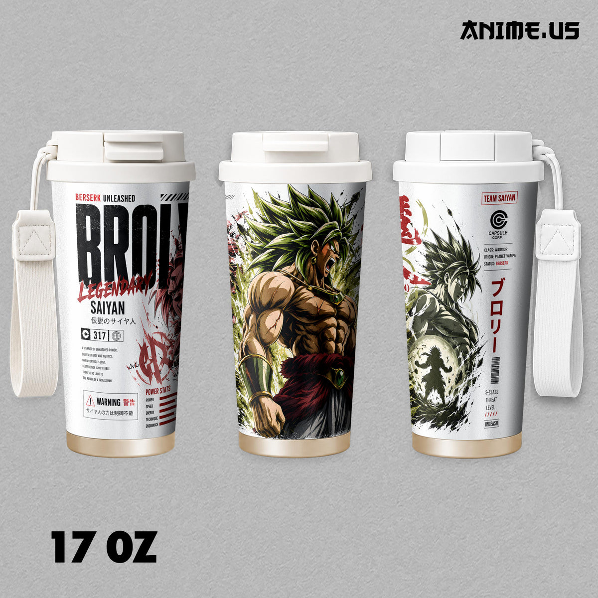 Insulated Tumbler Broly Legendary Super Saiyan Berserk DBZ Anime Stainless Steel 17oz 24oz 30oz Double Wall Vacuum Travel Coffee Mug Hot Cold Drink Cup Anime Gift for Saiyan Fans