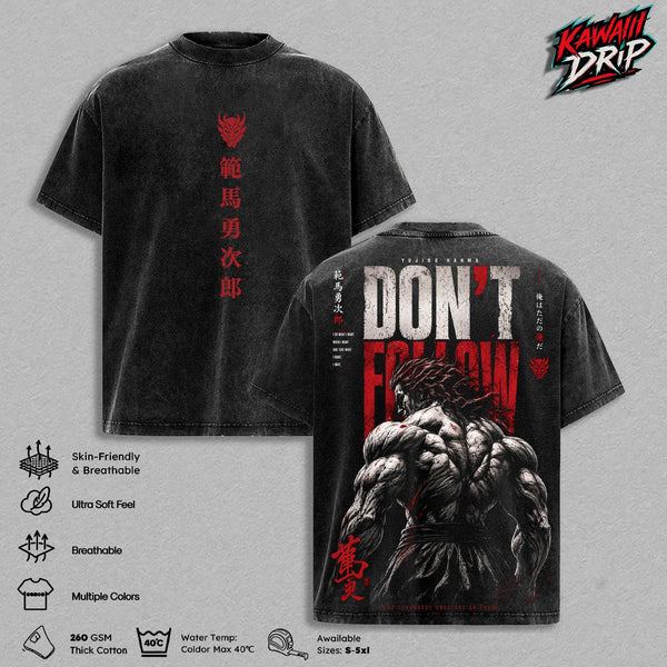 Yujiro Hanma Gym Vintage T-Shirt – Baki Graphic Tee Bodybuilding Anime Washed Shirt Double Printed Fitness Streetwear Top Oversized Heavyweight Cotton Workout Tee Unisex Gym Merch Apparel