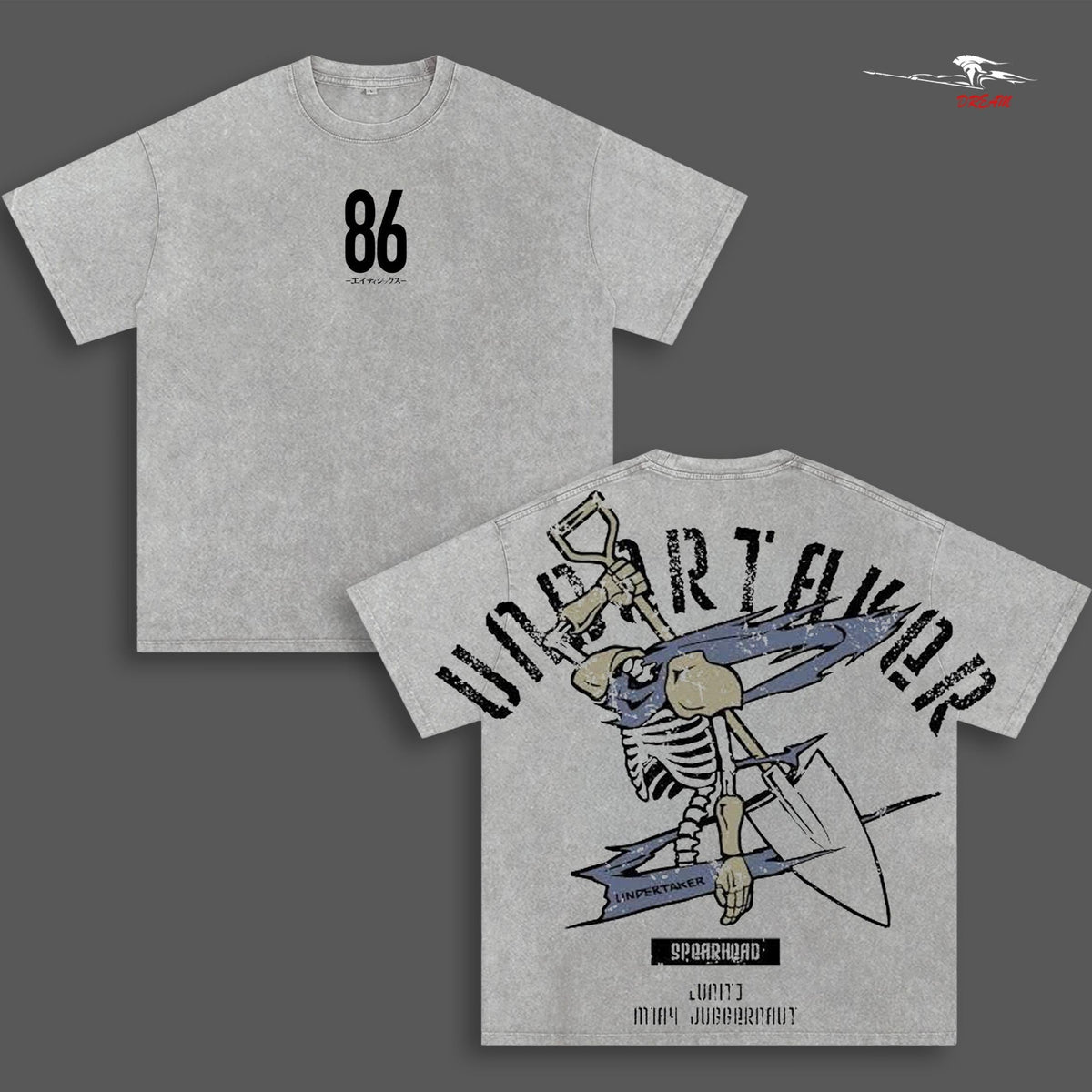 86 Eighty Six Undertaker Anime Double Printed Vintage Washed Tee Unisex Oversize Anime Manga Washed Heavyweight Cotton T-shirt