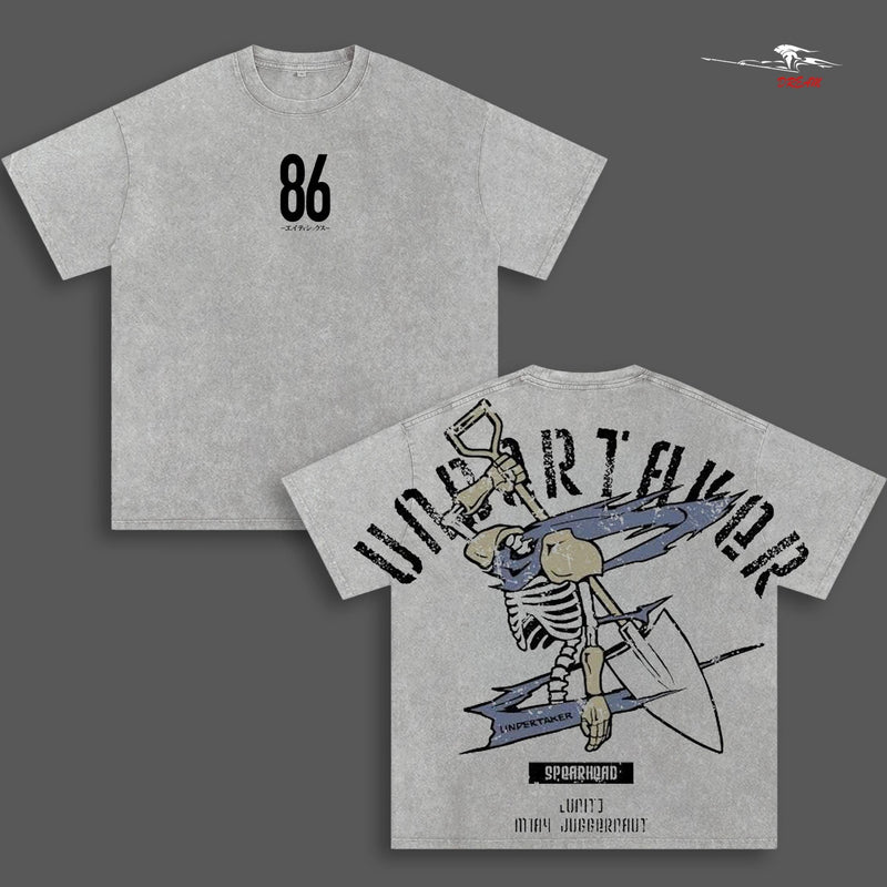 86 Eighty Six Undertaker Anime Double Printed Vintage Washed Tee Unisex Oversize Anime Manga Washed Heavyweight Cotton T-shirt