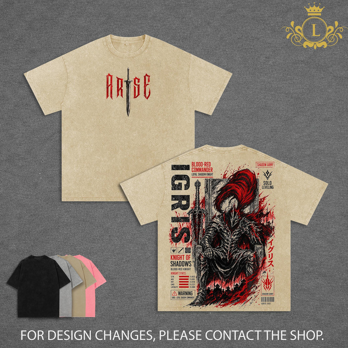 Limited Igris Solo Leveling Arise Vintage Washed Anime T Shirt, Blood Red Commander Heavyweight Graphic Tee, Shadow Army Streetwear, Oversized Anime Shirt