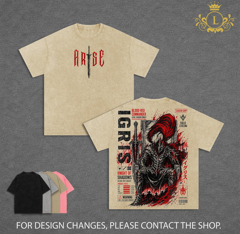 Limited Igris Solo Leveling Arise Vintage Washed Anime T Shirt, Blood Red Commander Heavyweight Graphic Tee, Shadow Army Streetwear, Oversized Anime Shirt