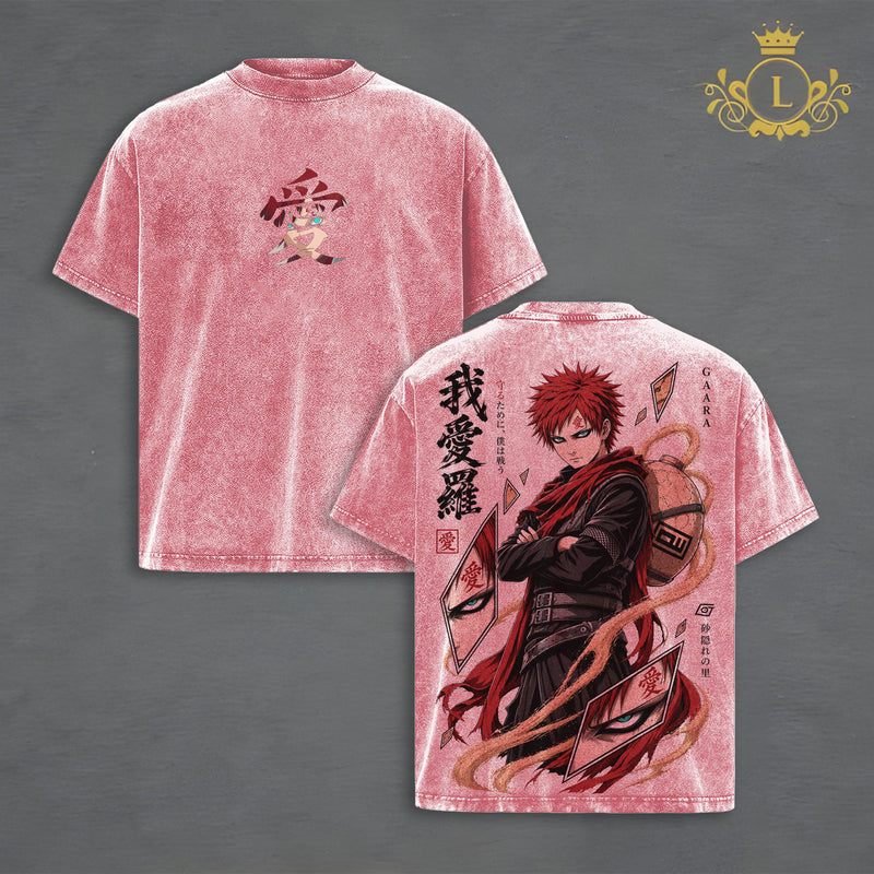 Gaara Naruto Vintage Washed T-Shirt Hoodie, Sand Village Anime Graphic, Double-Sided Heavyweight Oversized Unisex Streetwear, Gift For Anime Fan