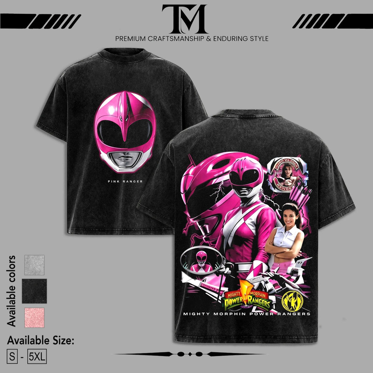 Pink Ranger Mighty Morphin Power Rangers Doubled Printed Oversize Lightweight Tee, Vintage Graphic TV Show Top Cotton, Movie Lover, Streetwear Soft Crew Neck, Gift for fan