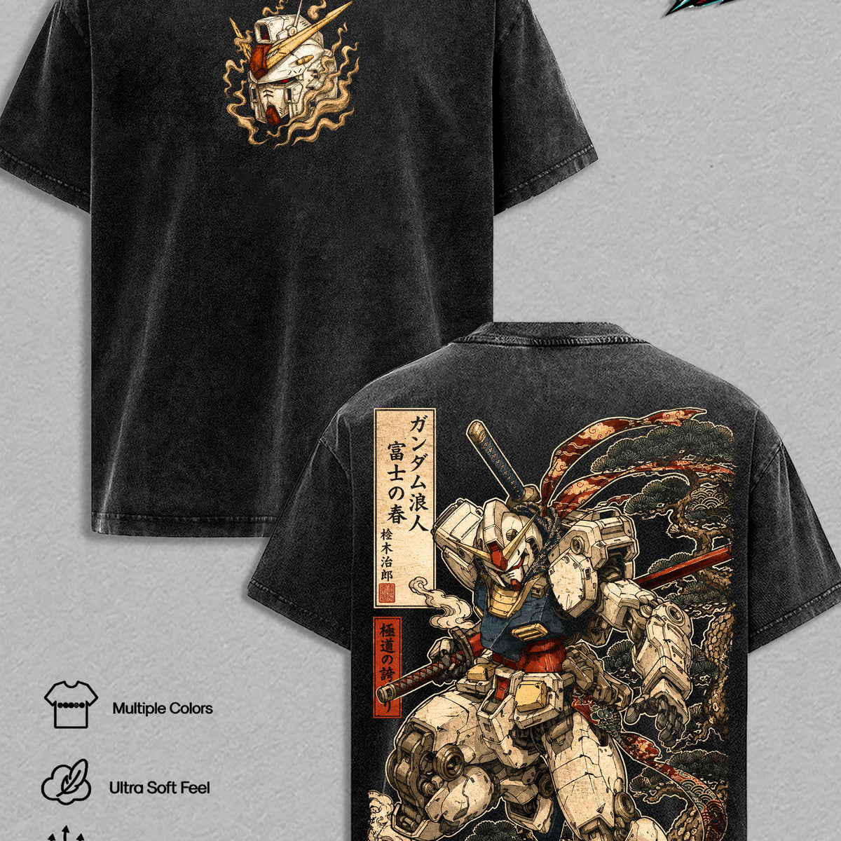 Gundam RX-78 Vintage Washed T Shirt Mobile Suit Gundam Graphic Tee Japanese Mecha Anime Oversized Streetwear Top Heavyweight Cotton Clothes Classic Menswear Apparel Gift for Men Women