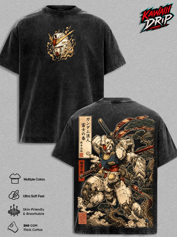 Gundam RX-78 Vintage Washed T Shirt Mobile Suit Gundam Graphic Tee Japanese Mecha Anime Oversized Streetwear Top Heavyweight Cotton Clothes Classic Menswear Apparel Gift for Men Women