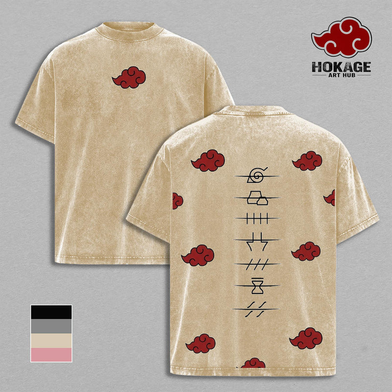 Akatsuki Clan Vintage Washed Anime Shirt, Naruto Graphic Tee for Anime Lovers, Unisex Streetwear Fashion, Trendy Manga T Shirt Gift for Naruto Fans