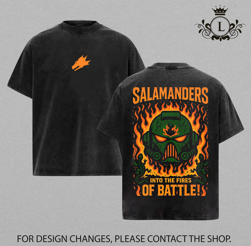 Salamanders Warhammer 40K New Release Vintage Washed Tee | Grimdark Sci-Fi Graphic Shirt | Premium Cotton T-Shirt for Fans of Imperium, Space Marines & Chaos | Retro Battle Aesthetic Streetwear Apparel