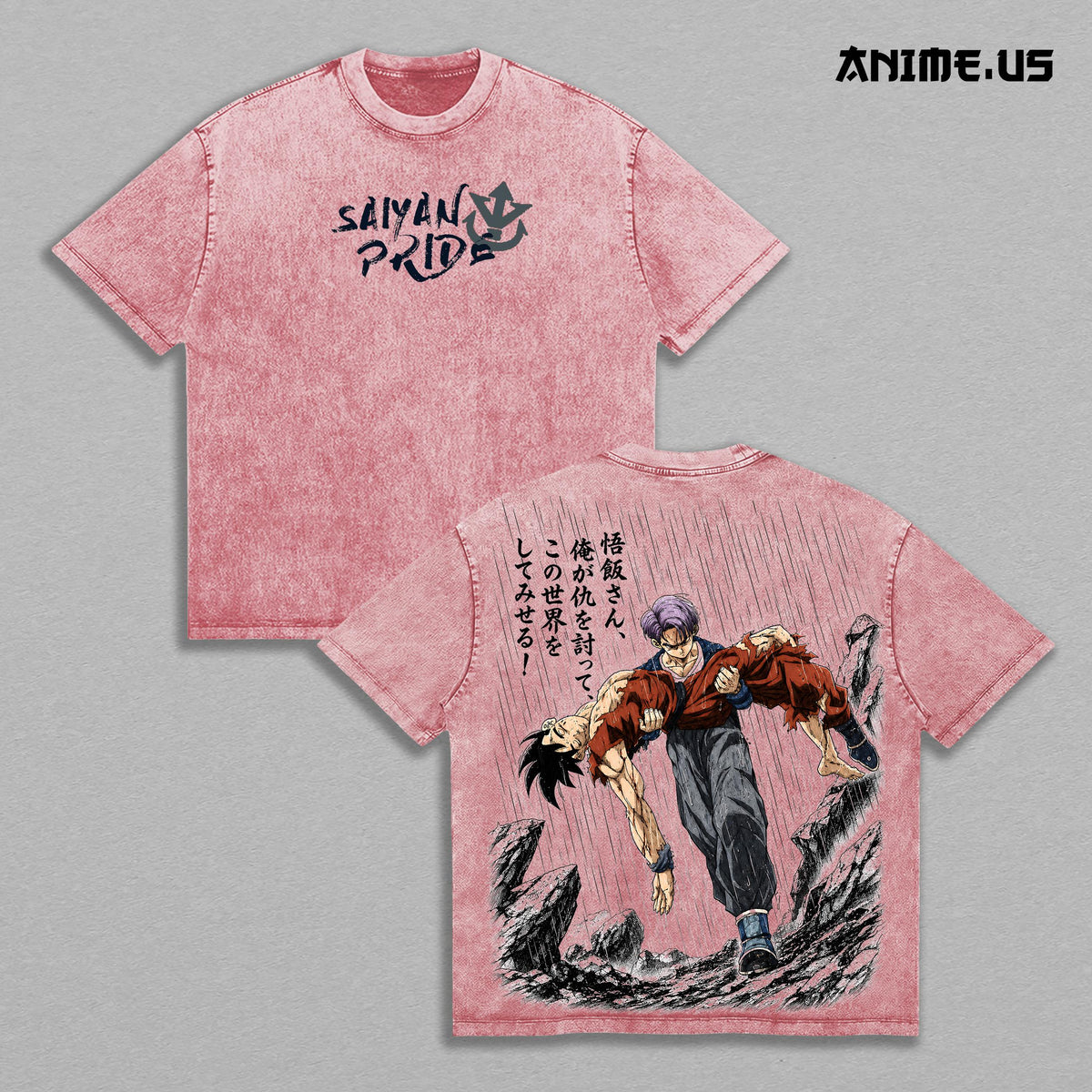 Future Trunks x Gohan Saiyan Warrior Anime Washed Graphic Tee Heavyweight Cotton Streetwear Shirt