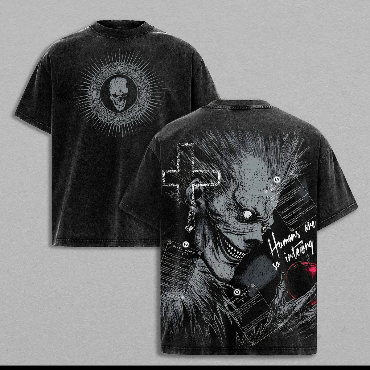 Ryuk Death Note Anime Double Printed Vintage Washed Tee Unisex Oversize Heavyweight Cotton T-shirt for Anime Fans and Lovers
