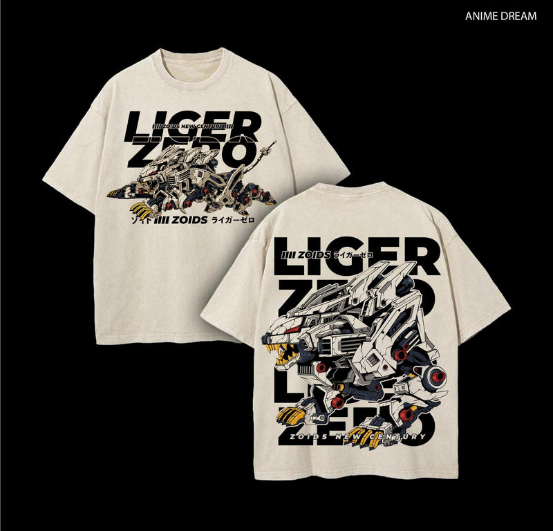 Zoids Liger Zero T-Shirt, Oversized Washed Vintage Anime Tee, Mecha Robot Graphic Shirt, Retro 90s Japanese Anime Streetwear