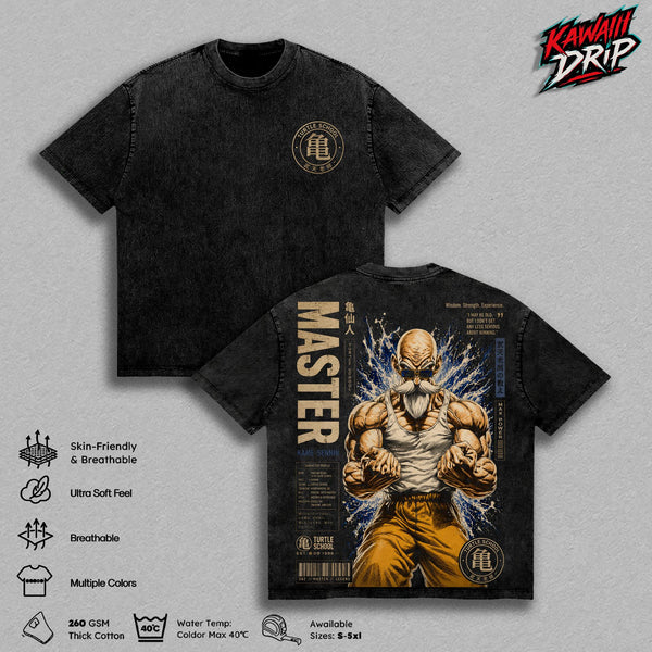 Master Roshiii'' Gym Vintage Washed T-Shirt - Kame Sennin Workout Graphic Tee DBZ Bodybuilding Anime Gym Shirt Retro Manga Fitness Oversized Heavy Cotton Unisex Tee DBZ Training Gift for Men & Women