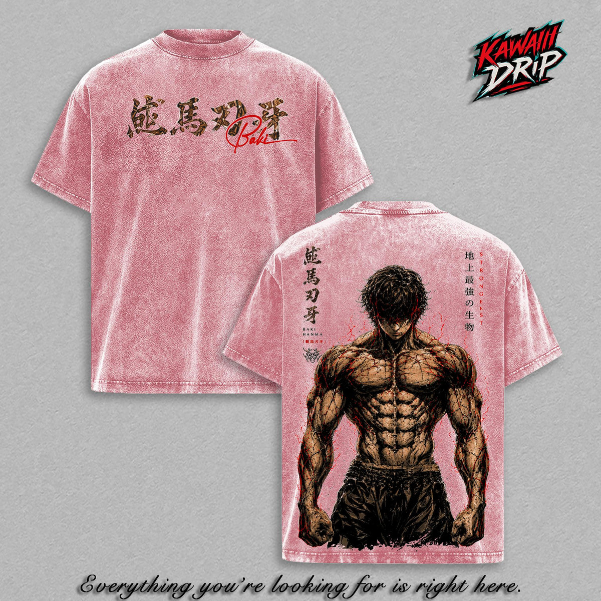 Baki Hanma T-Shirt Washed – Baki The Grappler Anime Manga Strongest Fighter Graphic Double Printed Tee, Heavy Cotton Unisex Oversize Streetwear Top Vintage Clothes Gift for Baki Fans and Manga