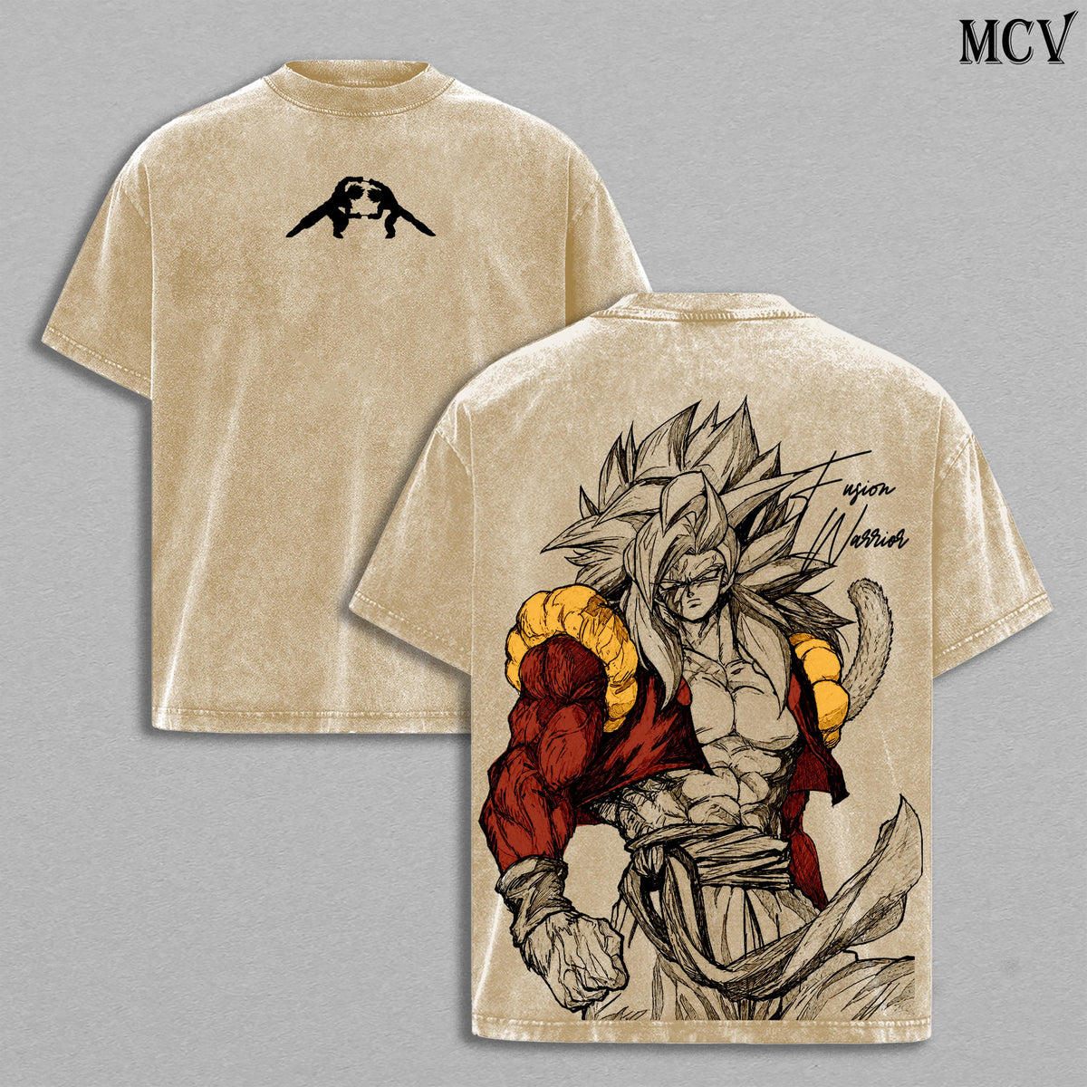 Gogeta Tshirt washed – Fusion Warrior DBZ SSJ4 Gogeta Anime Manga Fusion Warrior Graphic Double Printed T-Shirt, Menswear Heavy Cotton Unisex Oversize Streetwear Vintage Edition