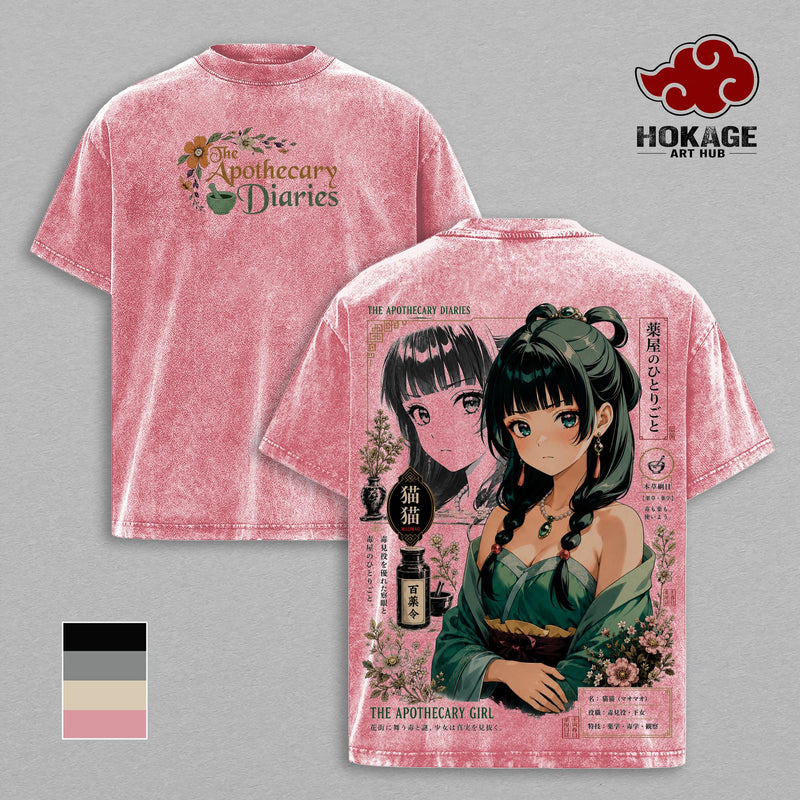 Maomao Vintage Washed Graphic T Shirt - Heavyweight Cotton Tee, Oversized Anime Streetwear Top Shirt, Gift for The Apothecary Diaries & Anime Fans Men Women