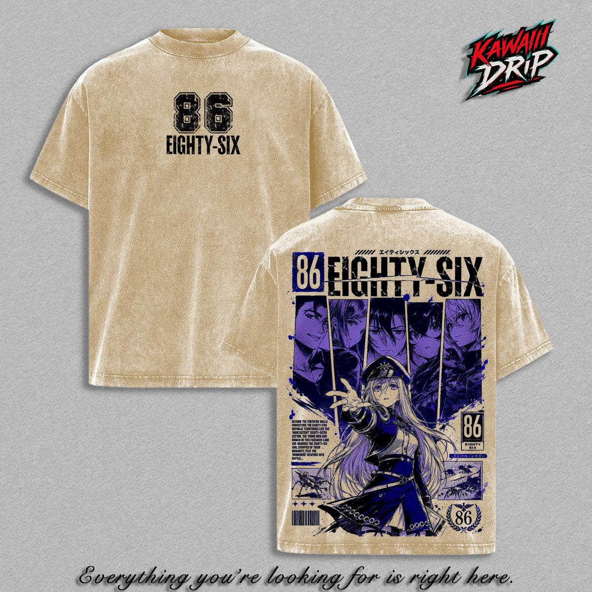 86 Eighty Six Lena Anime Double Printed Vintage Washed Tee Unisex Oversize Anime Manga Washed Heavyweight Cotton T-Shirt