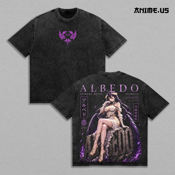 Albedo Overlord Supreme Being Guardian Double Printed Vintage Tee, Nazarick Dark Fantasy Queen Elegant Waifu Anime Graphic Shirt Heavyweight Cotton Streetwear