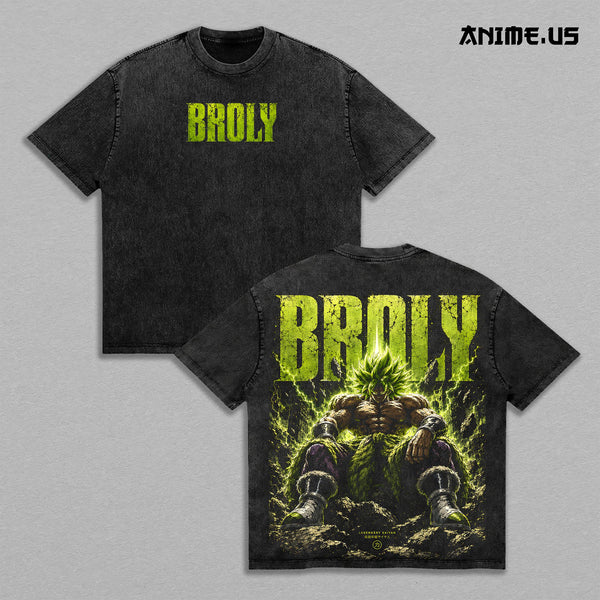 Broly Legendary Saiyan Berserker Vintage Washed T-Shirt Heavyweight Cotton Oversized Anime Green Aura Streetwear Graphic Tee