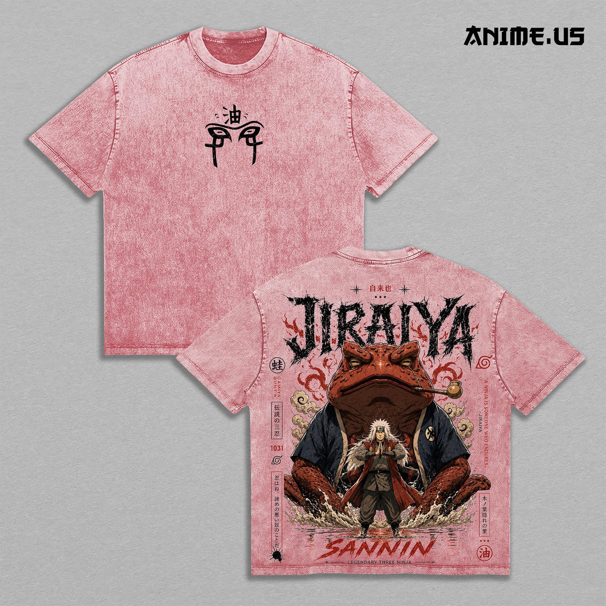 Jiraiya Legendary Sannin Naruto Anime Graphic Vintage Shirt, Sage Mode Great Toad Master Ninja Heavyweight Washed Cotton Anime Tee T-Shirt Hidden Leaf Streetwear Large Back Print