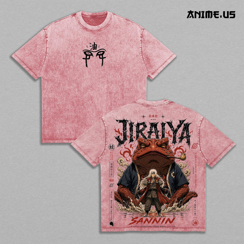 Jiraiya Legendary Sannin Naruto Anime Graphic Vintage Shirt, Sage Mode Great Toad Master Ninja Heavyweight Washed Cotton Anime Tee T-Shirt Hidden Leaf Streetwear Large Back Print