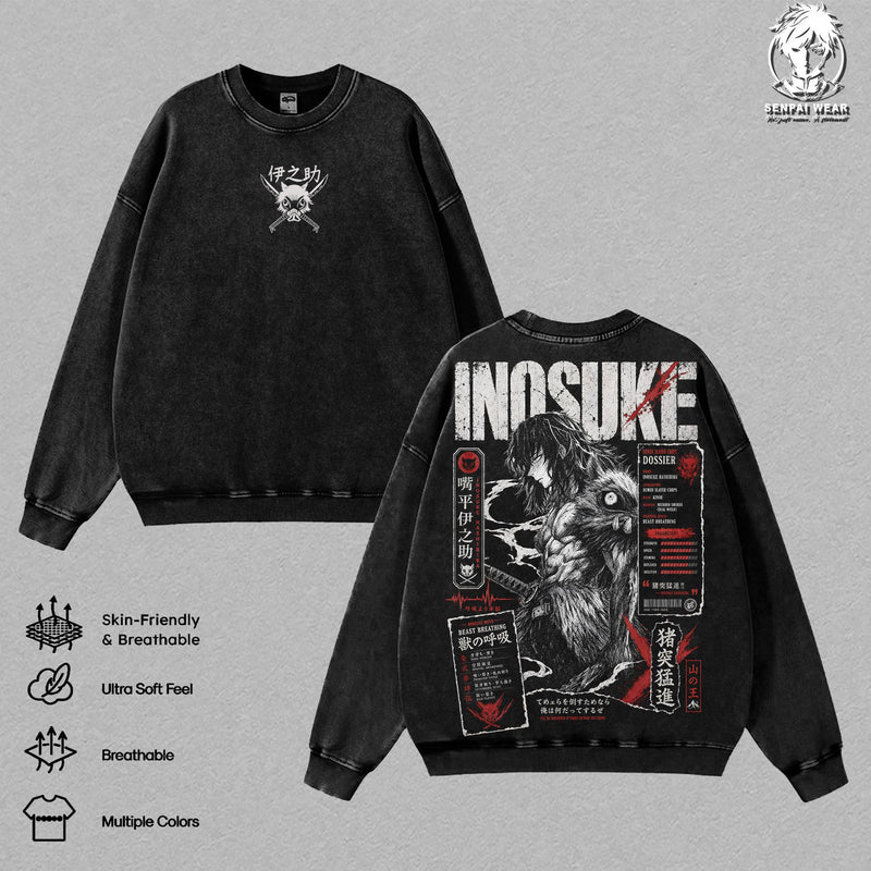 Inosuke Demon Slayer T-Shirt – Retro Kimetsu No Yaiba Anime Vintage Washed Graphic Tee, Streetwear Heavy Cotton Top for Men Women, Gift for KNY Lovers Fans