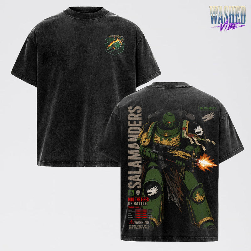 Salamanders Warhammer 40,000: Dawn of War IV T-Shirt, Retro Grimdark Sci-Fi Graphic Tee, Space Warrior Tabletop Gaming Streetwear, Warhammer 40K Fan Apparel, Gift for Men & Women, Video Game Shirt, Boy Merch Streetwear