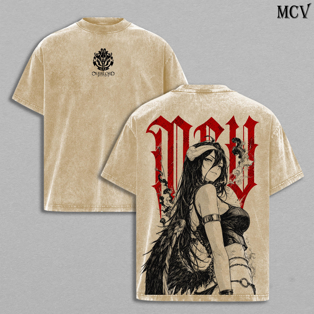 Albedo Overlord Anime Double Printed Vintage Washed Tee Unisex Oversize Anime Manga Washed Heavyweight Cotton T-shirt, Albedo Overlord T-Shirt