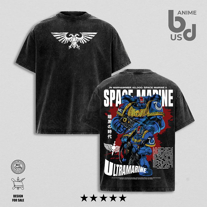 Warhammer 40K Miniature Wargame PS2 Oversize Unisex Washed Hoodie & T-Shirt, Double Printed Streetwear Game Merch Gift For Fan