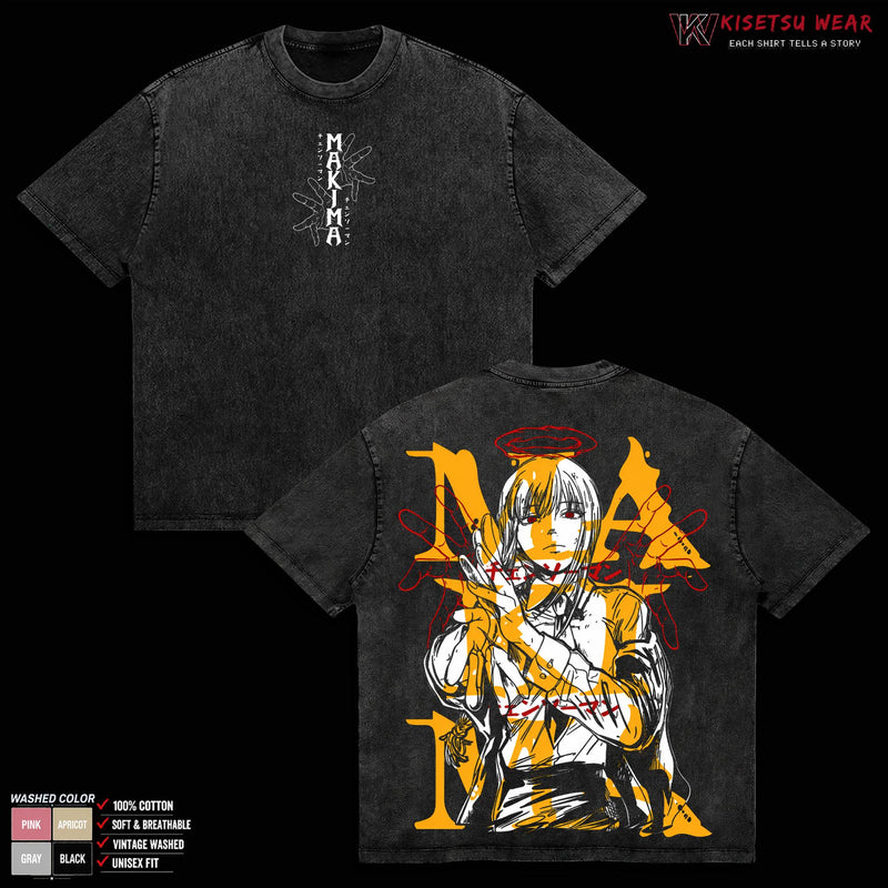 Makima T-Shirt, Chainsaw Man Graphic Tee, Control Devil Anime Shirt, Vintage Washed Oversized Tee, Heavyweight Cotton Apparel, Classic Streetwear Clothes, Casual Top, Unisex Manga Gift