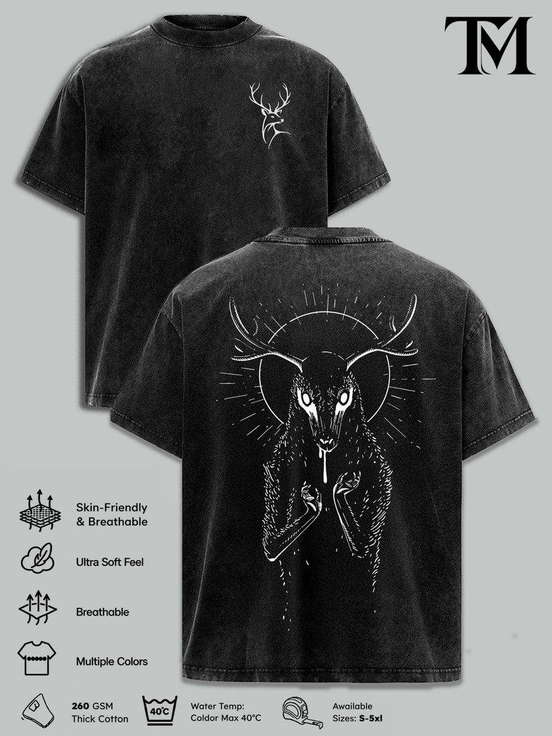The Lich Adventure Time Vintage Washed Oversized T-Shirt, Double Printed Dark Fantasy Graphic Tee, Heavyweight Cotton Cartoon Streetwear