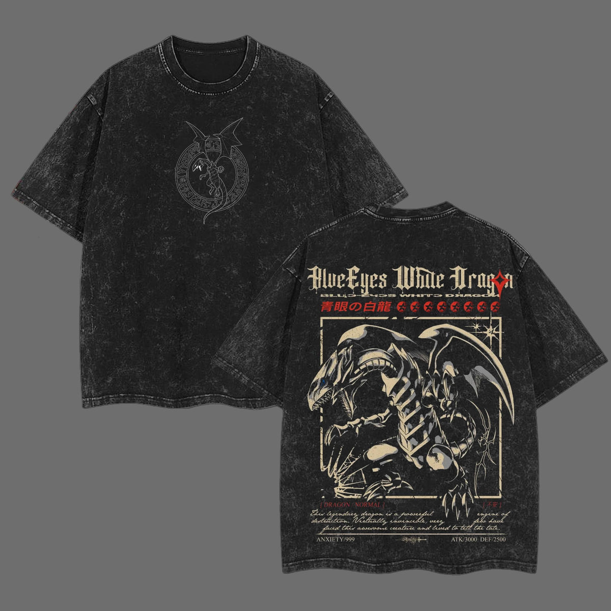 Blue-Eyes White Dragon Yu-Gi-Oh! Anime Double Printed Vintage Washed Tee Unisex Oversize Anime Manga Washed Heavyweight Cotton T-shirt, Gift For Anime Fan, Anime Lover