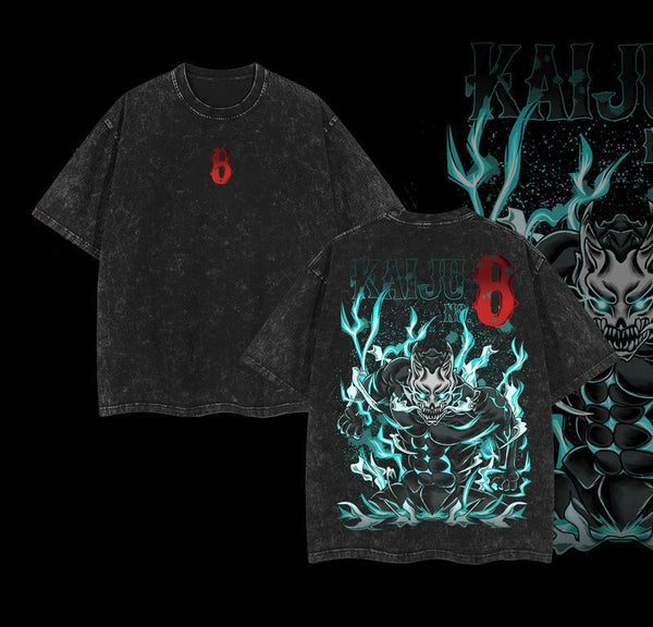 Kaiju No. 8 Shirt – Oversized Vintage Anime Tee, Washed Heavyweight Cotton, Monster No. 8 Graphic T-Shirt, Unisex Streetwear, Manga Merch, Gift for Kaiju Fans, Anime Fashion