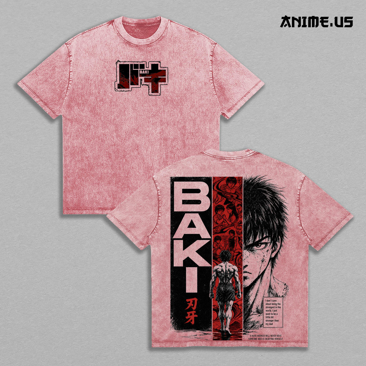 Baki Hanma Fighter Anime Vintage Washed Oversized Graphic Tee Heavyweight Cotton Streetwear Shirt