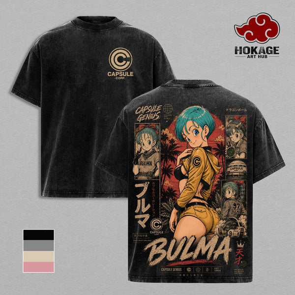 Bulma DBZ T-Shirt, Capsule Corp Genius Anime Graphic Tee, Back Print Vintage 90s Anime Shirt, Graphic Tees Men, Trendy Tshirts, Men's T Shirts, DBZ Streetwear, Unisex Cotton Distressed Tee, Merch For Men, Men Fashion Graphic Tee