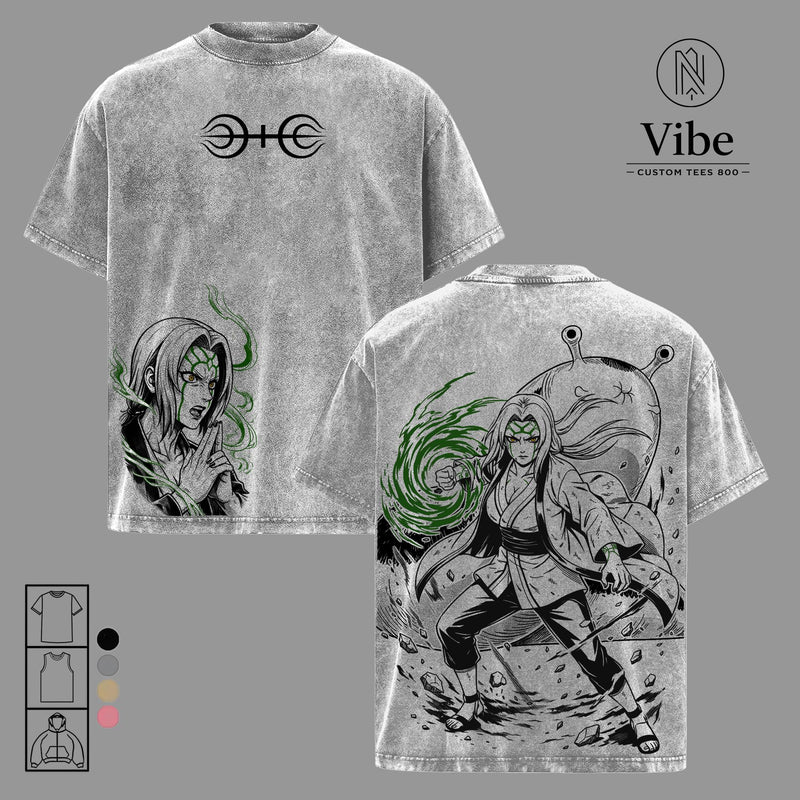 Tsunade Senju Naruto Vintage Washed Oversized T-Shirt, Tank Top, Tsunade Graphic Tee, Anime Streetwear Heavyweight Cotton Unisex Shirt, Gift for Anime Fans