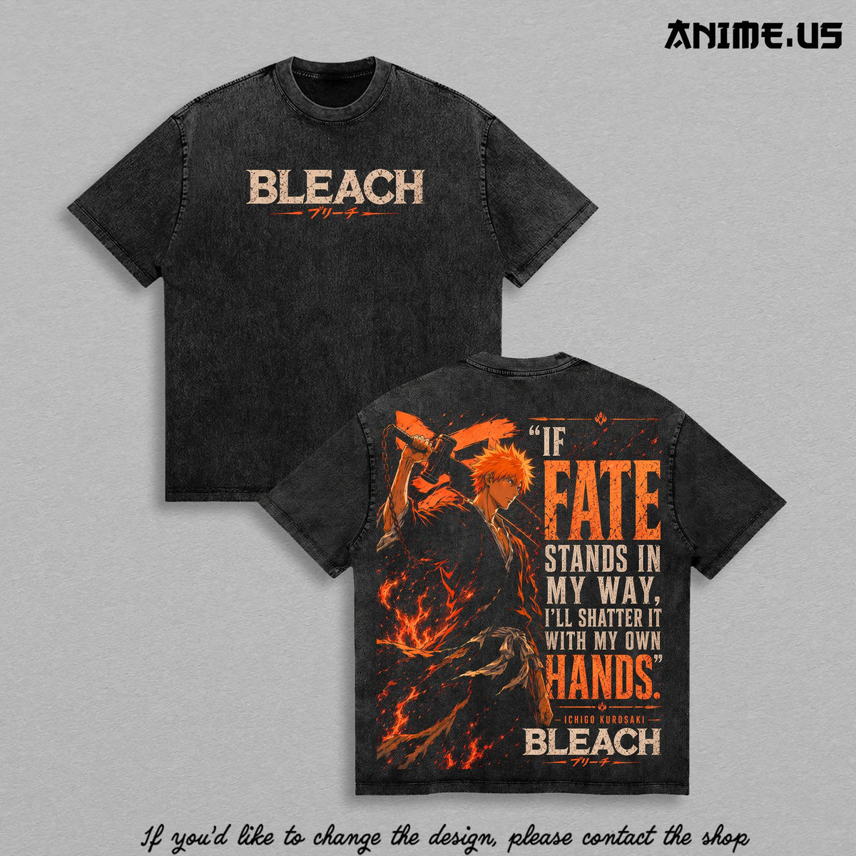 Ichigo Kurosaki Bleach Thousand-Year Blood War Anime Washed Graphic Tee Soul Reaper Hollow Power Heavyweight Cotton Streetwear Shirt