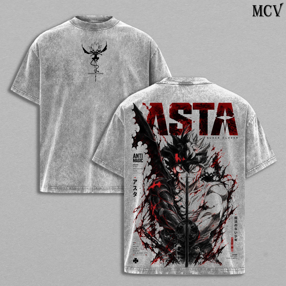Asta Black Clover Tee – Asta Vintage Washed T-Shirt | Black Bulls | Anti-Magic Devil Power | Black Clover Season 2 2026 Anime Manga Graphic Tee | Heavy Cotton Unisex Oversized Streetwear Top