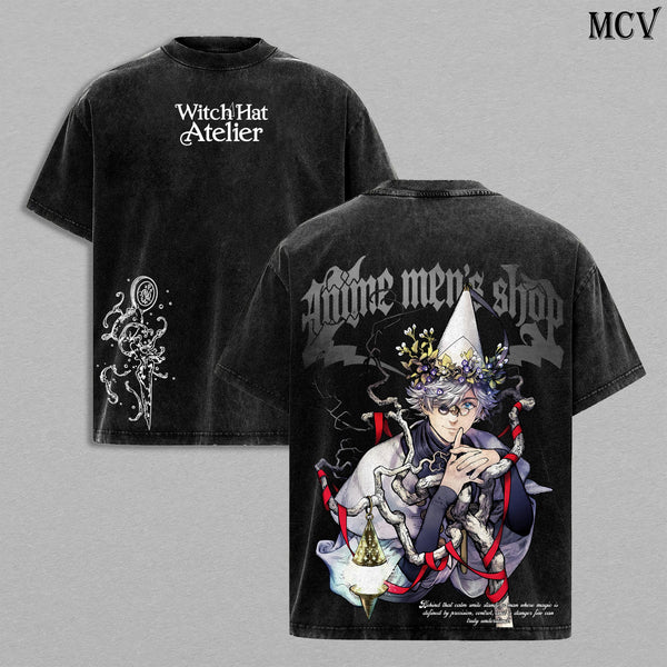 Qifrey Witch Hat Atelier T-Shirt – Qifrey Washed Tee Witch Hat Atelier Fantasy Mage Anime Manga Graphic Double Printed T-Shirt, Menswear Heavy Cotton Unisex Oversize Streetwear Vintage Edition