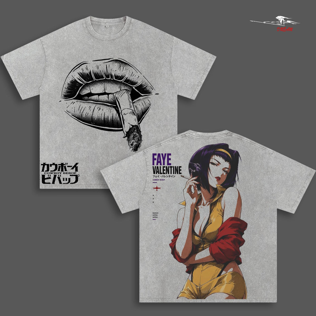 Faye Valentine Cowboy Bebop Anime Double Printed Vintage Washed Tee Unisex Oversize Heavyweight Cotton T-shirt for Anime Fans and Lovers
