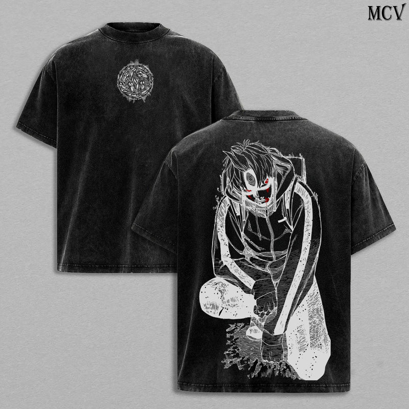 Jin Enjoji Jiji - Dandadan Vintage T-Shirt Menswear Top Underwear Tee Anime Manga Double Printed Washed Oversize Unisex Heavy Cotton Streetwear