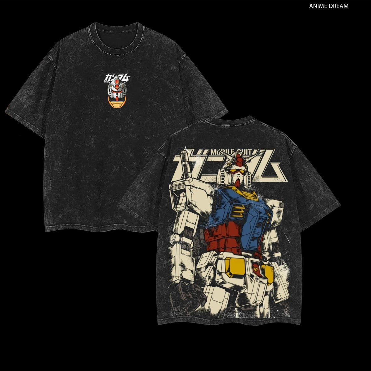 RX-78-2 Gundam - Mobile Suit Gundam Anime Double Printed Vintage Washed Tee Unisex Oversize Anime Manga Washed Heavyweight Cotton T-shirt, Gift For Anime Fan, Anime Lover