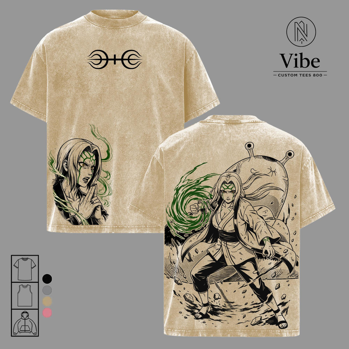 Tsunade Senju Naruto Vintage Washed Oversized T-Shirt, Tank Top, Tsunade Graphic Tee, Anime Streetwear Heavyweight Cotton Unisex Shirt, Gift for Anime Fans