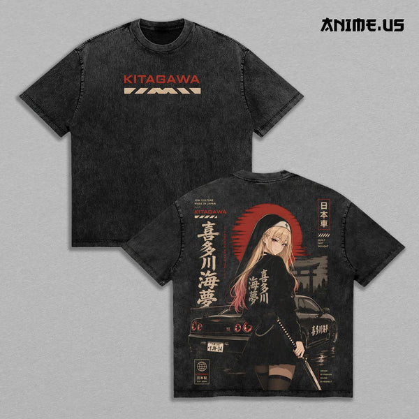 Marin Kitagawa My Dress-Up Darling Urban Racer Double Printed Vintage Tee, Tokyo Night Waifu JDM Aesthetic Anime Graphic Shirt Heavyweight Cotton Streetwear