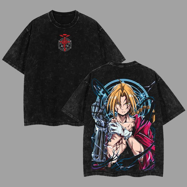Edward Elric, Fullmetal Alchemist T-Shirt, Vintage Washed Oversized Tee, Heavyweight Cotton Shirt, Graphic Anime Streetwear, Unisex Premium Fit, Gift for Anime Fans